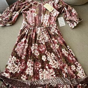 NWT Joyfolie Floral Kids Dress in Pink and Brown